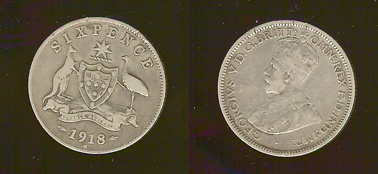Australian 6 pence 1918 gF